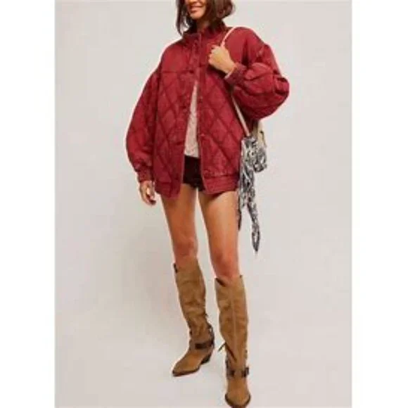 Free People Juno Quilted Jacket in Port color Sz Medium NEW - Picture 1 of 15
